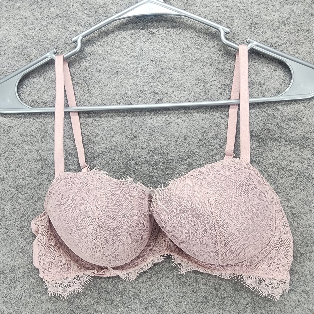 Victoria Secret Bra Womens 32D Dream Angels Lined Demi Pink Lace